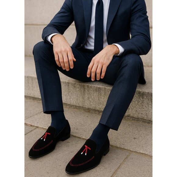 Corrente Pelle line Suede Tassel Loafer   Black + Red Size EU 45 - Picture 13 of 13